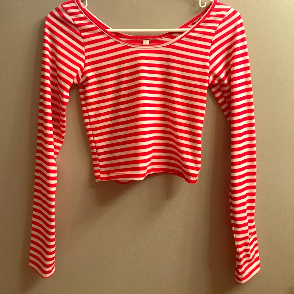 Red & White Striped Crop Top